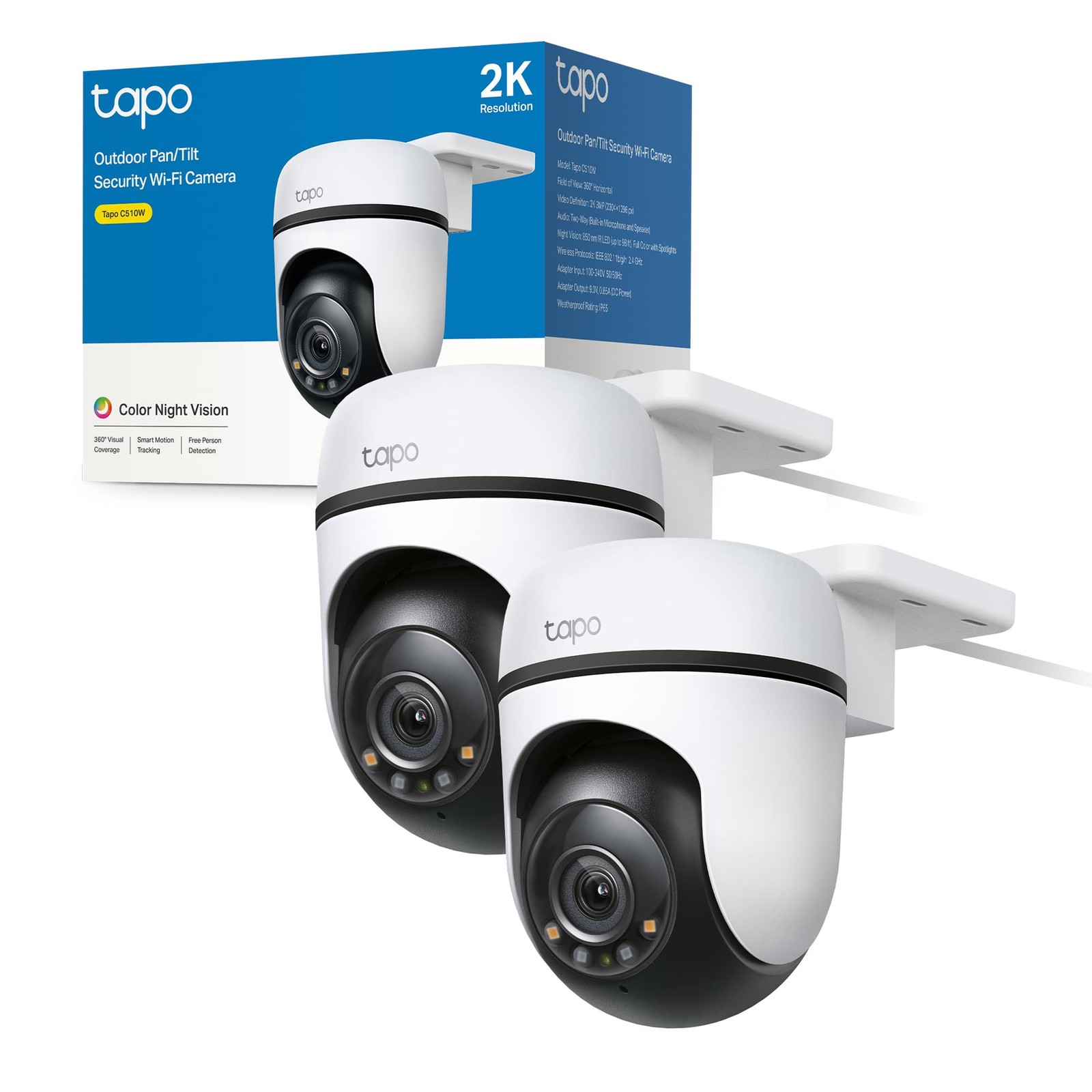 Tapo C510W(2 pack) Telecamera WiFi Esterno 2K 3MP Visione a 360° Visione