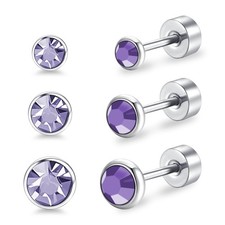3 Pairs Ladies Flat Back Titanium Stud Earrings Crystal Decoration Anti-Aller...