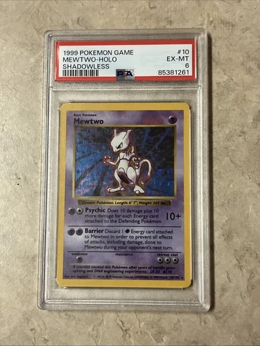 1999 Pokemon Mewtwo Base Set Holo Rare Shadowless #10 PSA 6