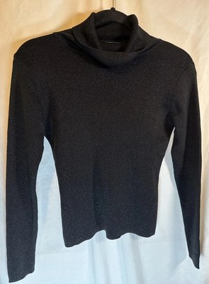 Vintage Joseph A. Metallic Black  Silk Turtleneck Size Small