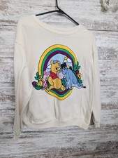 Disney Winnie the Pooh Rainbow Crewneck Sweatshirt L Eeyore Piglet Cream