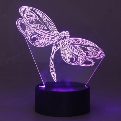 Dragonfly Pattern 3D Light 7 Color Changing LED Night Light USB Battery Powered