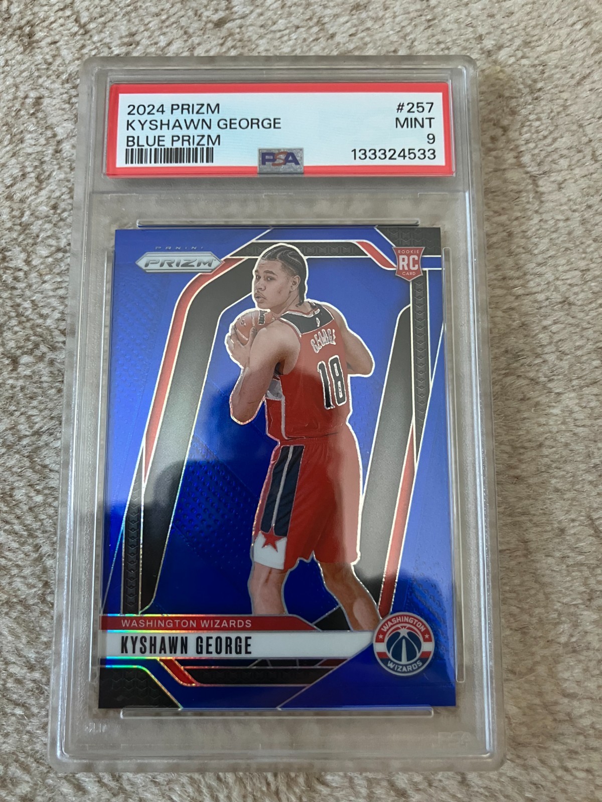 2024-25 Panini Prizm Kyshawn George #257 Blue Prizm /199 RC ROOKIE PSA 9