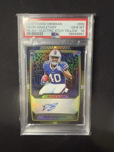 2019 Panini Obsidian Football Yellow Devin Singletary /25 Rookie Auto PSA 10