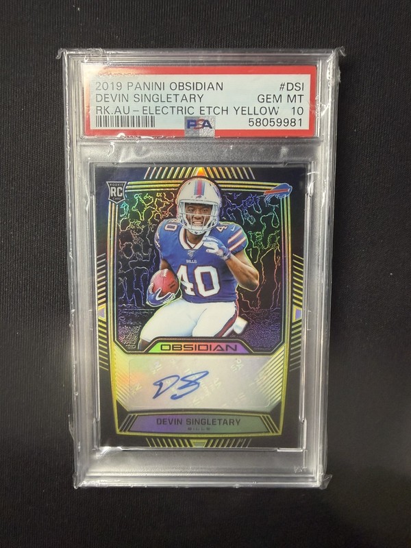 2019 Panini Obsidian Football Yellow Devin Singletary /25 Rookie Auto PSA 10