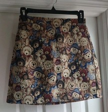 Cute Vintage Teddy Bear Mini Skirt Cider Brand Size XS Woven Material 2/3 Zip EX