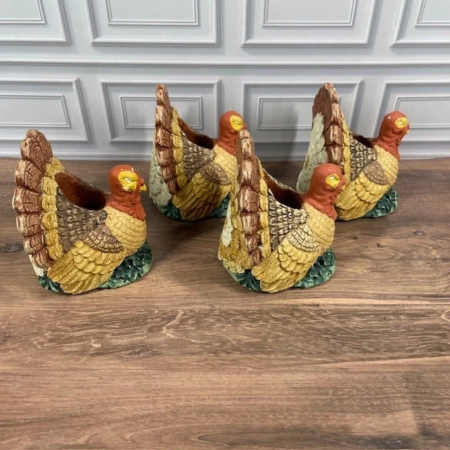 Hand Painted 3.5" Ceramic Fall Harvest Turkey Taper Candlestick Holders Set of 4 - Image 2 of 4