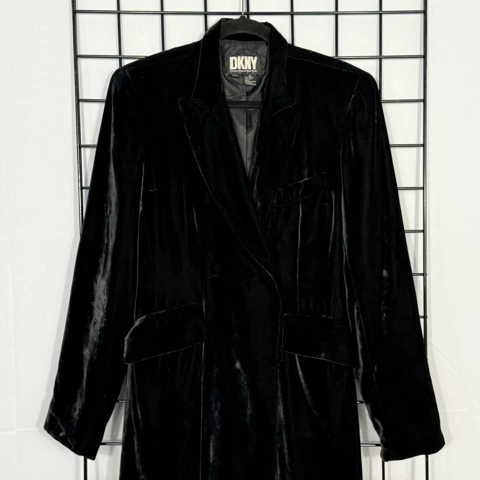 Abrigo Chaqueta Larga De Terciopelo DKNY De Colección Para Mujer 12 Negro Mezcla Seda Hong Kong LEER Foto 2 de 4