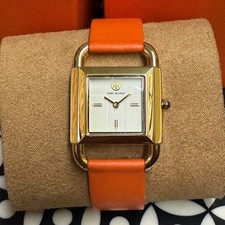 NEW TORY BURCH Phipps Gold Stainless Steel Orange Leather Watch TBW7201
