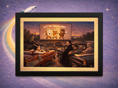 #ad Classic Monsters Drive In Art – Frankenstein Dracula Wolf Man Mummy Print $24.95