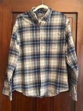 Eddie Bauer Flannel Shirt Classic Fit Gray Blue Plaid Rustic Cozy Cabin Men's XL