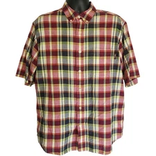 Vintage Woolrich Plaid Button Down Short Sleeve Casual Shirt Mens Large