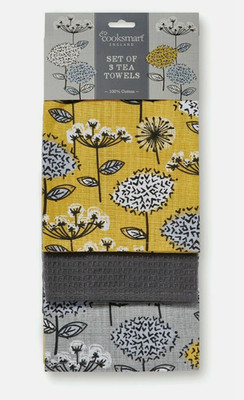 3er Set Geschirrtücher Küche 100% Baumwolle Blumen Retro Wiese von Cooksmart GESCHENK