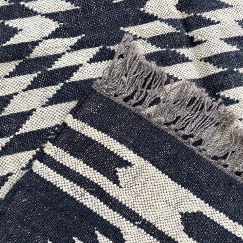 3x5 ft Flatwoven Rug Black Wool & Jute Sustainable Bedroom Living Room Area - Picture 6 of 6