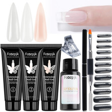 Poly Extension Gel Nail Kit, Clear White Pink with Slip Solution Dual Builder Na