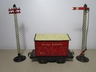 Chad Valley O Gauge Tinplate British Railways Box Van + Signal Telegraph Pole
