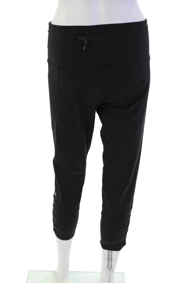 Lululemon Womens Striped Trim Ankle Zip Cropped Leggings Black Size 12 - Image 3 of 4