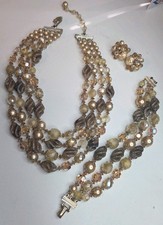 Vintage Vendome Necklace Bracelet Earrings Art Glass Parure 