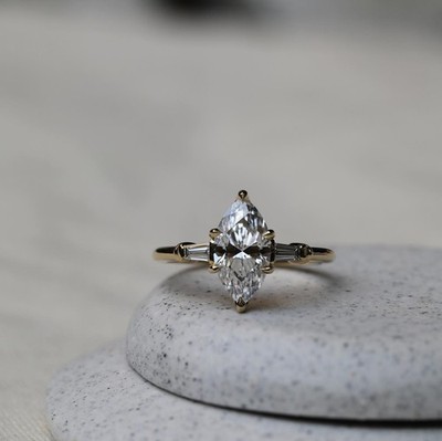 Three Set Marquise Cut Moissanite Engagement Ring Yellow Plated Anniversary Gift