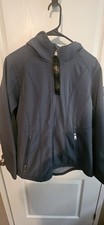 bebe sport Women  s Full Zip Hooded Hoodie w/ Pockets Blue Solid Logo Sz L
