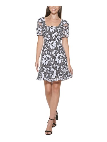 KENSIE DRESSES Womens Black Lined Pouf Sleeve Short Party Fit + Flare Dress 6