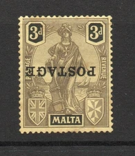 MALTA SG 149a 1926 POSTAGE OVERPRINT INVERTED ON 3d M/M