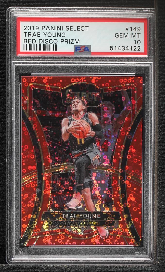 2019-20 Select Premier Level Hybrid Red Disco Prizm 25/49 Trae Young PSA 10 01nw