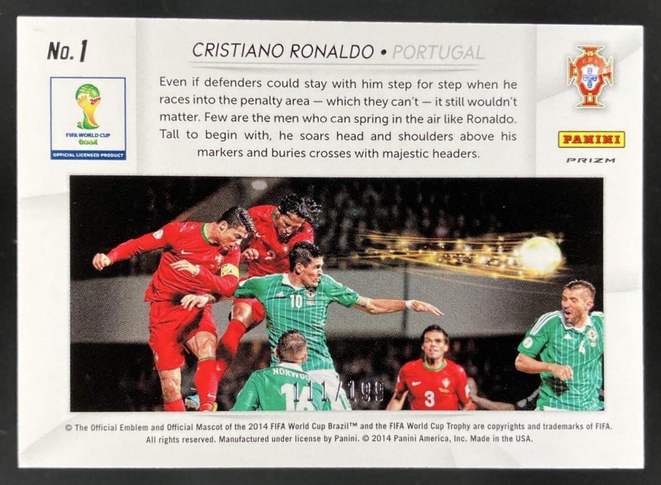 2014 Prizm FIFA World Cup Brazil Cristiano Ronaldo Aerial Assault Blue /199 view 2