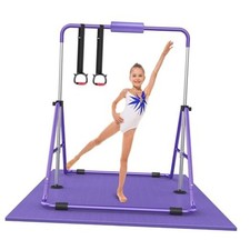 Gymnastic Bars for Kids with Adjustable Height, Folding Purple with Mat