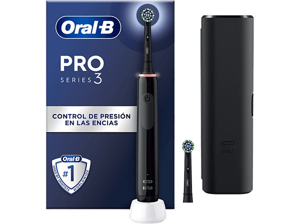 Cepillo eléctrico - Oral-B Pro Series 3, Estuche de viaje, Sensor de presión, 2 