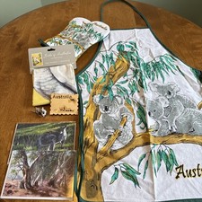 Australia Gifts 2 Pewter Figures Kangaroo Koala Apron Oven Mitts Tea Towel Cards