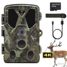 No Glow Trail Game Deer Camera 36MP 4K Video Motion Activated Night Vision+32GB