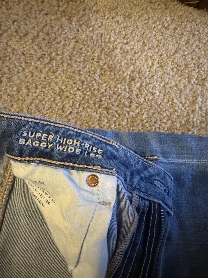Pantalones de mezclilla para mujer American Eagle Outfitters talla 6S, tiro súper alto holgados pierna ancha Foto 4 de 4