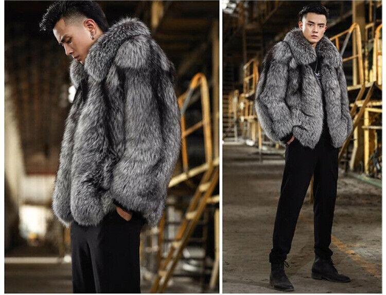 Men's Luxury Faux Fur Jacket Short Warm Coat Outwear Casual