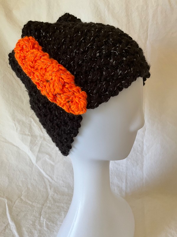 Ob.D. Handmade, Hand Knit, REFLECTIVE Team Spirit Snood/Cowl Black & Orange