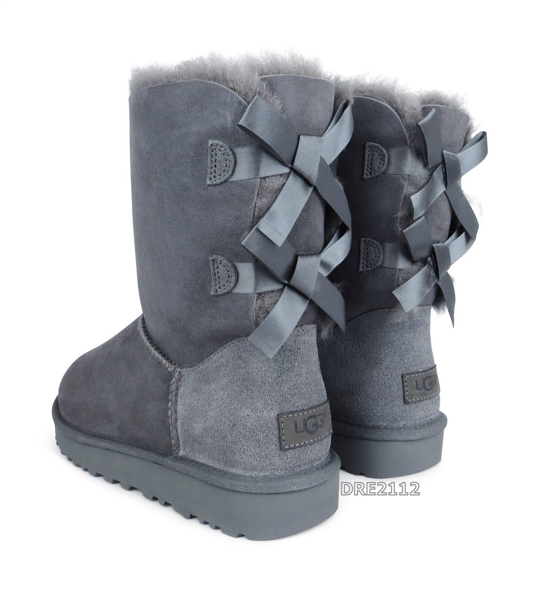 Suede Mini Bailey Bow Ii Metallic UGG Bailey Bow II Grey Suede Fur Boots  Womens Size -, image size:1093x1200