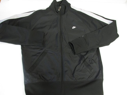 Chaqueta de pista Nike negra gris poliéster acabado satinado calentamiento para hombre L M10 - Imagen 2 de 9