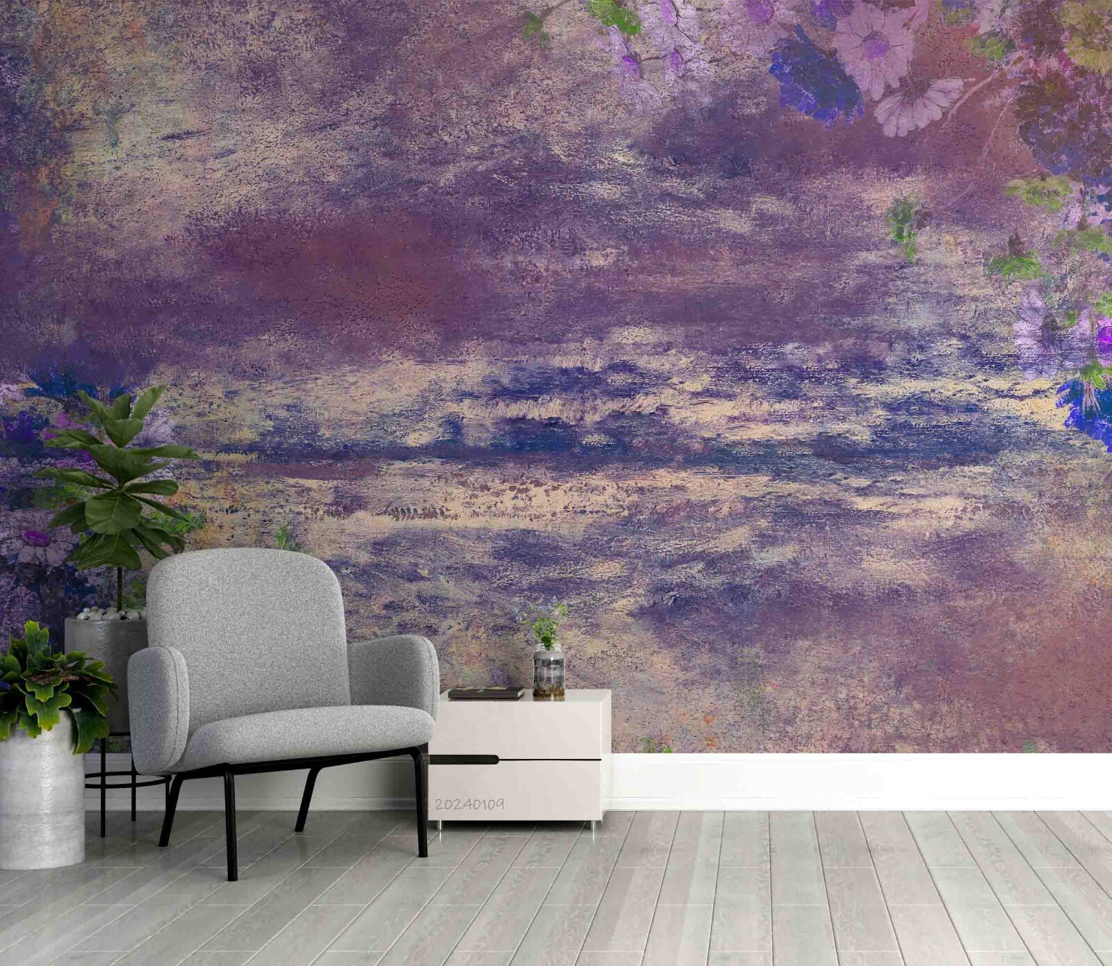 3D Purple Floral Oil Painting Wall Murals Wallpaper Murals Wall Sticker