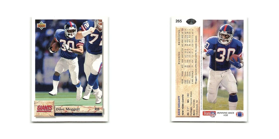 Dave Meggett 1992 Upper Deck #265 New York Giants Football Card NM - Image 3 of 3