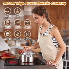 Electric Ceramic Cooktop 2 Burners Stove Top Built-In/Integrated Touch Control 