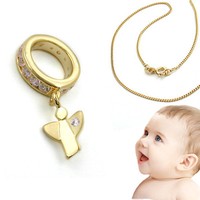 MäDchen Schutzengel Echt Gold 333 Rosa Zirkonia Taufring + Kette Silber 925 Verg