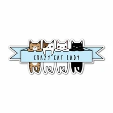 Crazy Cat Lady Banner Car Sticker Decal Cute Funny Pun Sweet Love Animal Witty