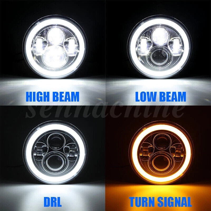 Pair 7 inch Round LED Chrome Headlights Hi/Lo Beam DRL Fit for Chevy C10 C20 C30 Foto 2 de 4