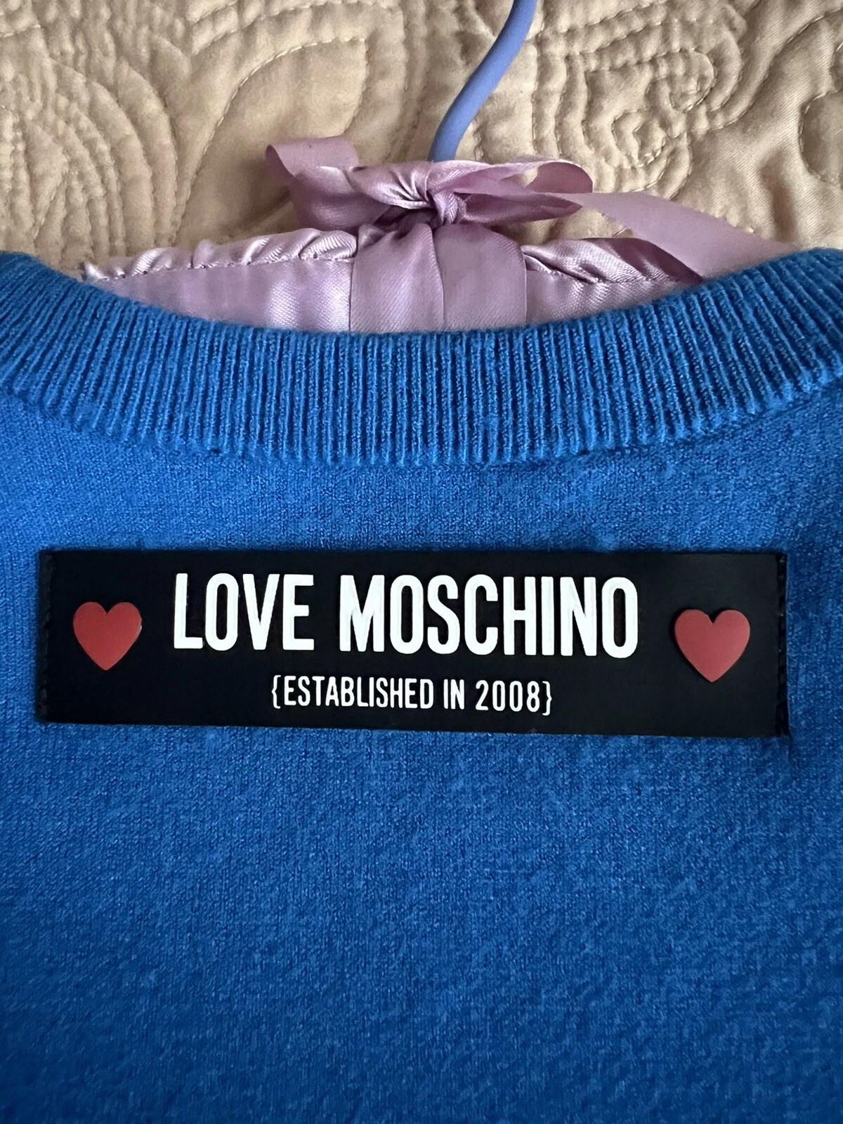 Abito intero Love Moschino blu in maglia manica lunga taglia 42 nuovo con etichetta