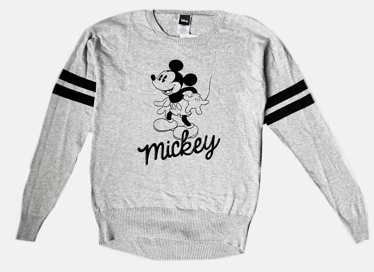NEW Disney Classic Mickey Mouse Graphic Gray Fuzzy Soft Sweater Women s Size M