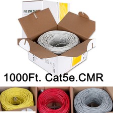 CAT5e CMR Riser Ethernet UTP Cable Blue 1000FT - 24 AWG Solid Bare Copper