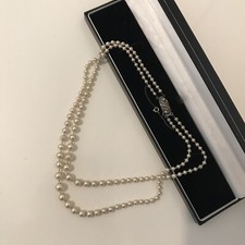 VTG Sterling Silver  Double Strand Faux Pearl Necklace Graduated By Lotus Engl.