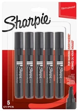 Sharpie 5 Permanent Markers Black Chisel Tip W10 New In Pack