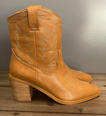 Bellini Women's Nayli Mid Calf Western Boots Size 6 Tan Brown Block Heel