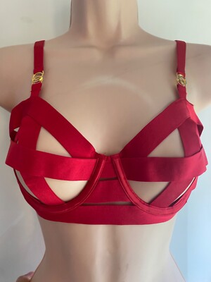 Victoria's Secret roter sexy Balconette-BH offene Cup Bondage-Stil Knochen 32D 69 £
